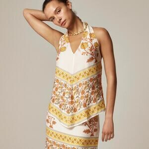 J.Crew Open Back Halter Top Sunset Rose Block Print Pristine Size XXS NWT